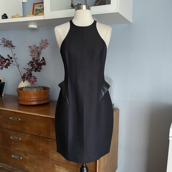 Halston Heritage Racerback w/ Leather Detail Peplum at Hip Dress Black US 4 - Picture 6 of 12